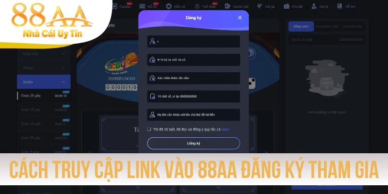 Cách truy cập link vào 88AA đăng ký tham gia game